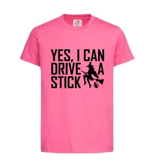 Детская футболка yes i can drive a stick Ярко-розовый фото