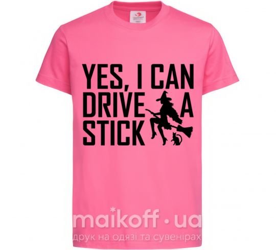 Детская футболка yes i can drive a stick Ярко-розовый фото
