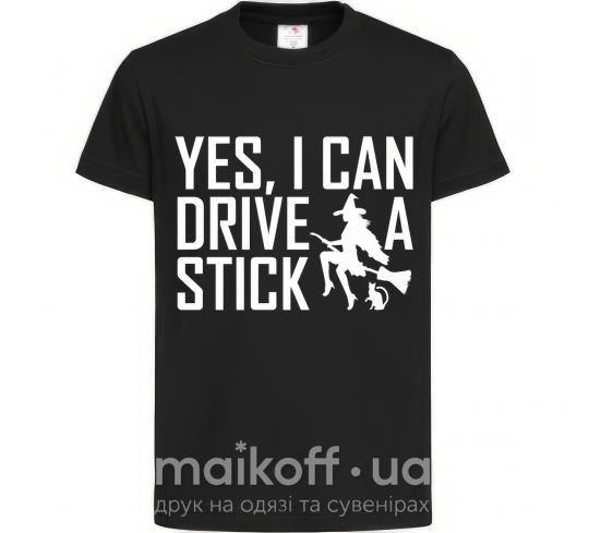 Дитяча футболка yes i can drive a stick Чорний фото