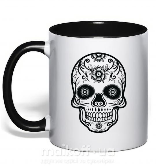 Чашка з кольоровою ручкою mexican skull Чорний фото