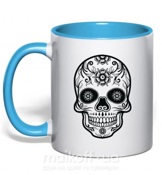 Чашка з кольоровою ручкою mexican skull Блакитний фото