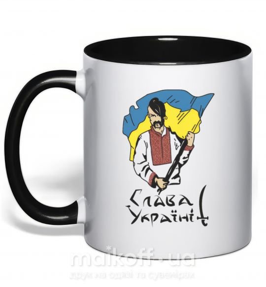 Чашка з кольоровою ручкою Слава Україні Чорний фото