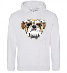 Чоловіча толстовка (худі) EYEGLASSES BULLDOG Сірий меланж фото