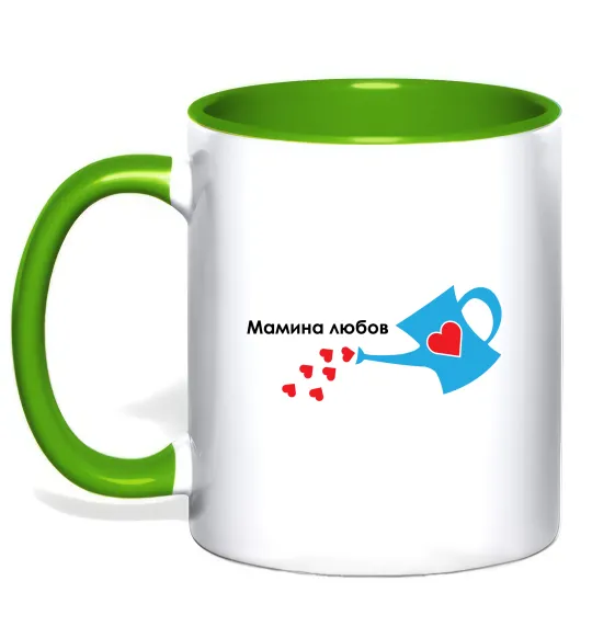 Чашка з кольоровою ручкою Мамина любов Лаймовий фото