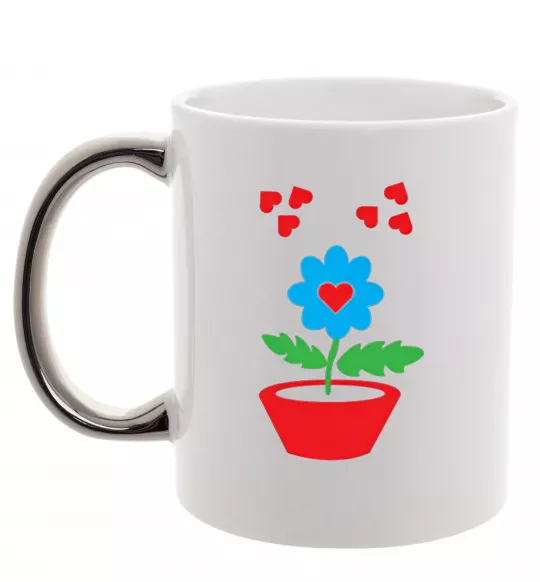 Чашка з кольоровою ручкою Любов Срібло фото