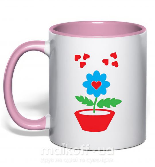 Чашка з кольоровою ручкою Любовь Ніжно рожевий фото