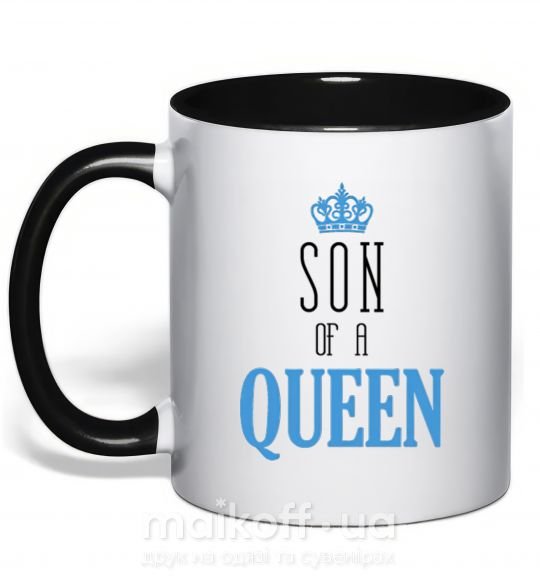 Чашка з кольоровою ручкою Son of a queen Чорний фото