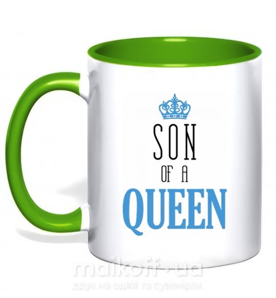 Чашка з кольоровою ручкою Son of a queen Зелений фото
