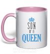 Чашка з кольоровою ручкою Son of a queen Ніжно рожевий фото