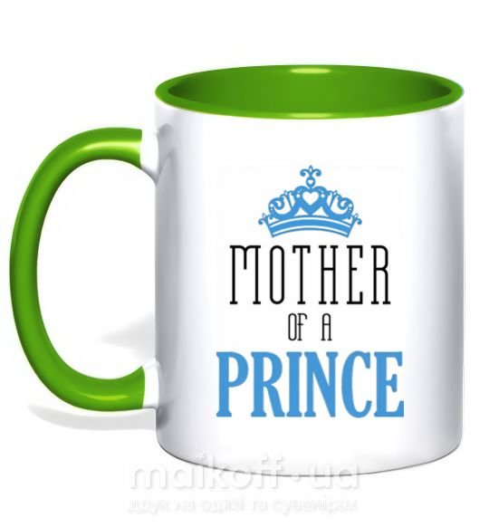 Чашка з кольоровою ручкою Mother of a prince Зелений фото