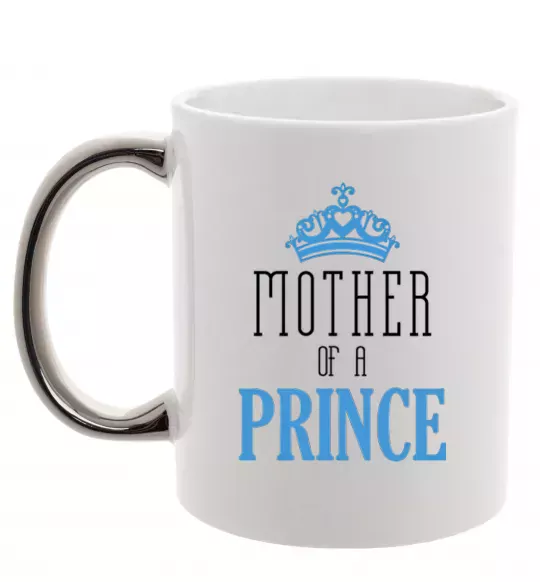 Чашка з кольоровою ручкою Mother of a prince Срібло фото