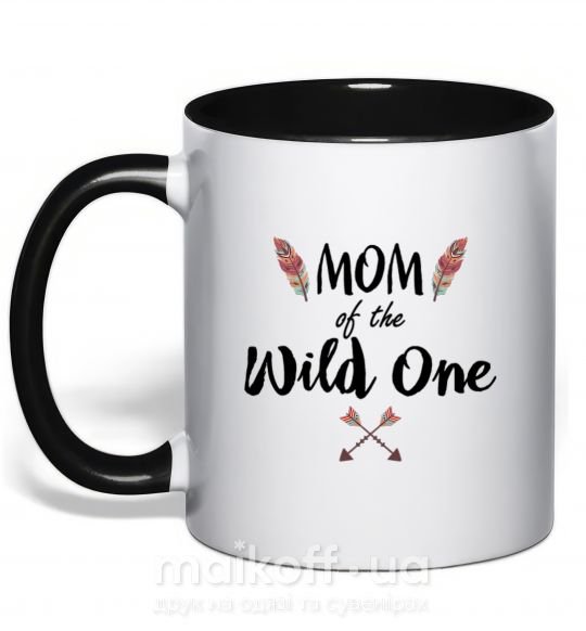Чашка з кольоровою ручкою Mom of the wild one Чорний фото