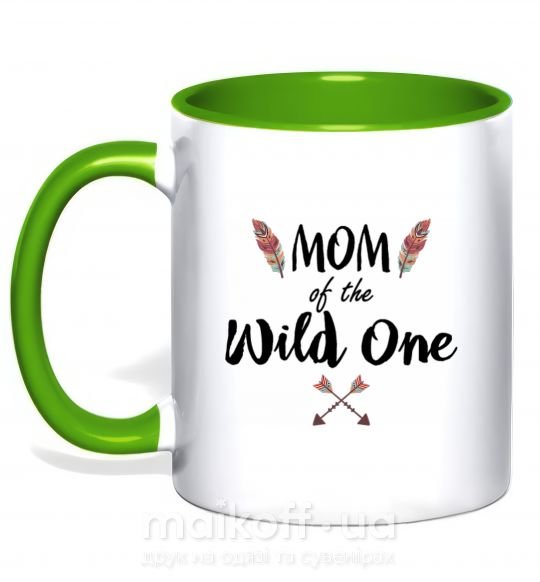 Чашка з кольоровою ручкою Mom of the wild one Зелений фото