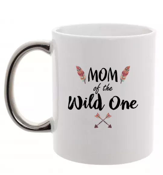 Чашка с цветной ручкой Mom of the wild one Серебро фото