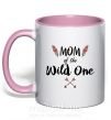Чашка з кольоровою ручкою Mom of the wild one Ніжно рожевий фото
