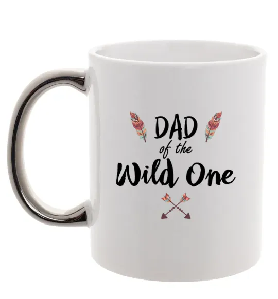Чашка с цветной ручкой Dad of the wild one Серебро фото