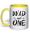Чашка з кольоровою ручкою Wild one Лимонний фото