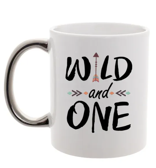 Чашка з кольоровою ручкою Wild one Срібло фото