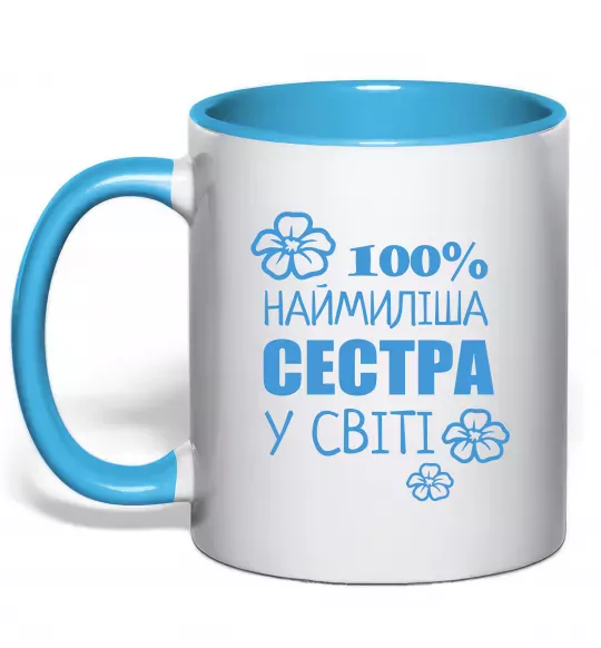 Чашка с цветной ручкой Наймиліша сестра у світі Голубой фото