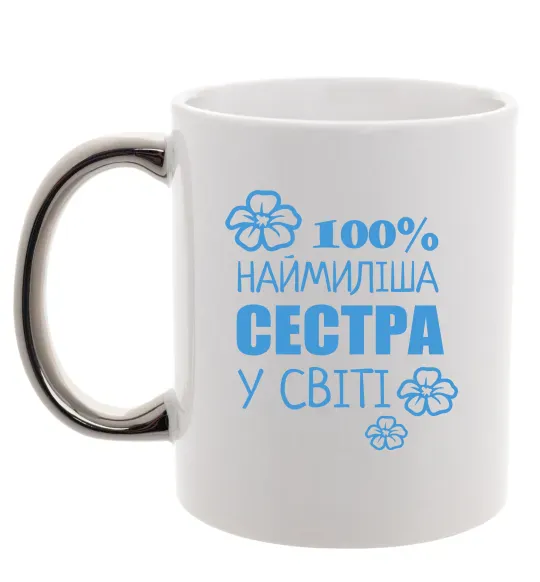 Чашка с цветной ручкой Наймиліша сестра у світі Серебро фото
