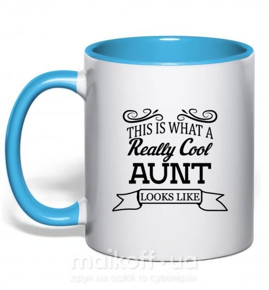 Чашка з кольоровою ручкою This is what a really cool aunt looks like Блакитний фото