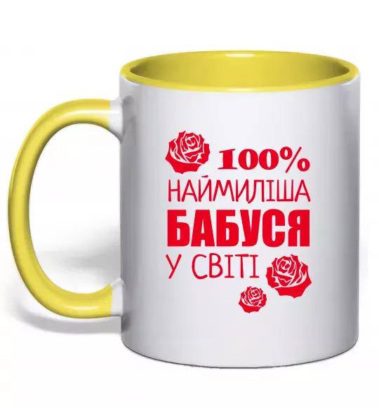 Чашка з кольоровою ручкою Наймиліша бабуся у світі Сонячно жовтий фото