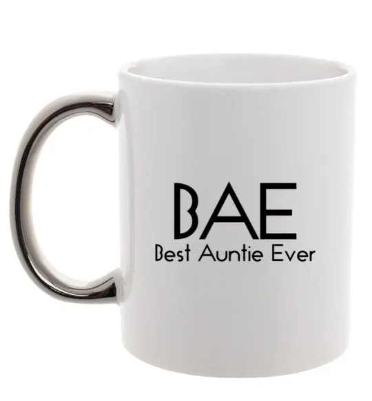 Чашка с цветной ручкой Best auntie ever Серебро фото