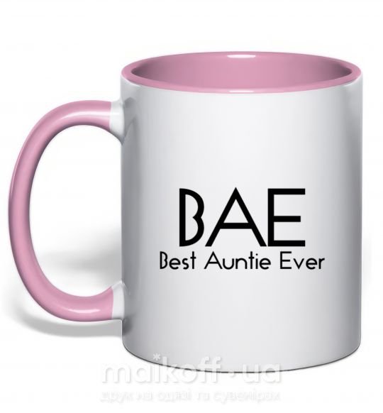 Чашка з кольоровою ручкою Best auntie ever Ніжно рожевий фото