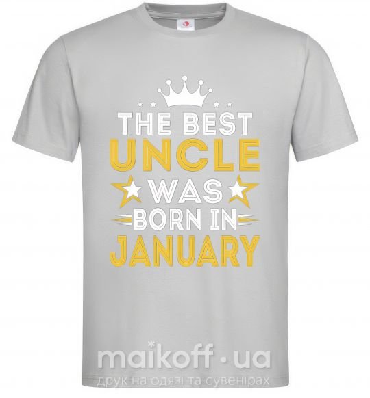 Мужская футболка The best uncle was born in Jenuary Серый фото