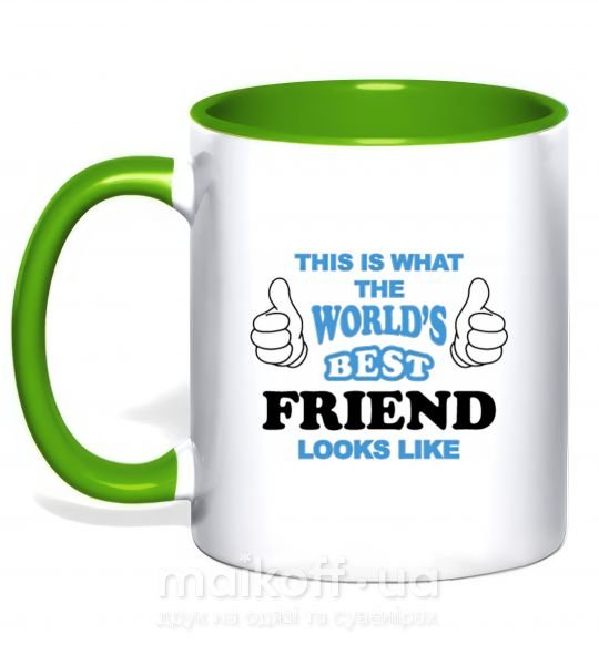 Чашка з кольоровою ручкою This is the worlds best friend looks like Зелений фото