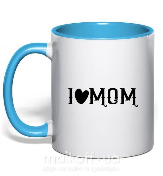 Чашка с цветной ручкой I love MOM Lovely Голубой фото