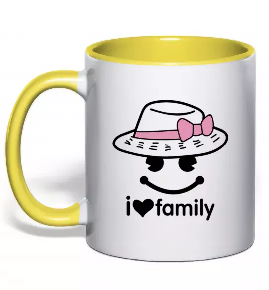 Чашка з кольоровою ручкою I Love my family_MOM Сонячно жовтий фото