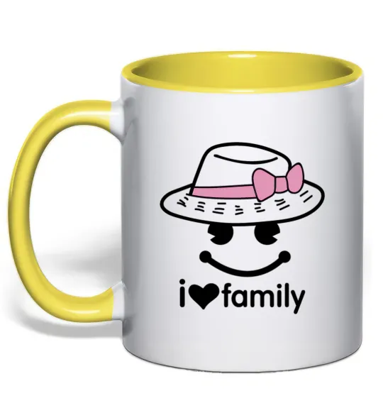 Чашка з кольоровою ручкою I Love my family_MOM Лимонний фото