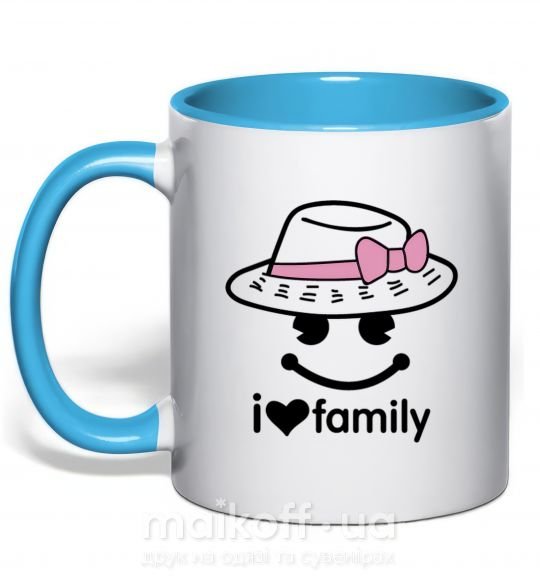 Чашка з кольоровою ручкою I Love my family_MOM Блакитний фото