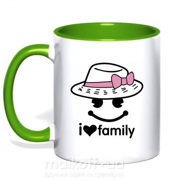 Чашка с цветной ручкой I Love my family_MOM Зеленый фото