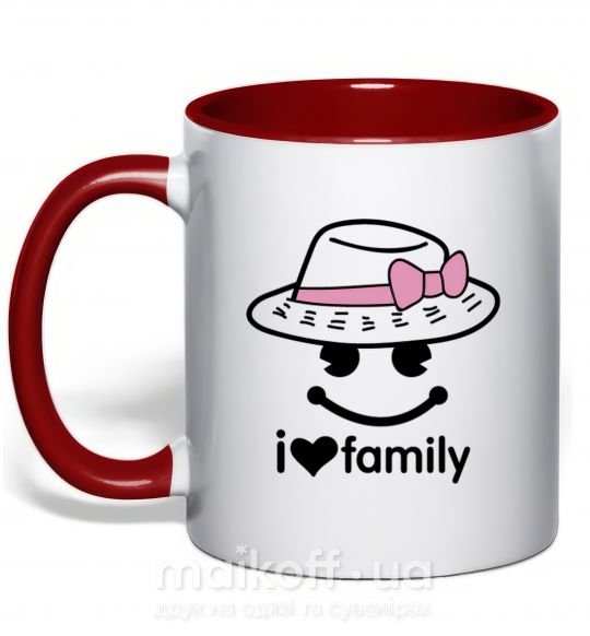Чашка с цветной ручкой I Love my family_MOM Красный фото