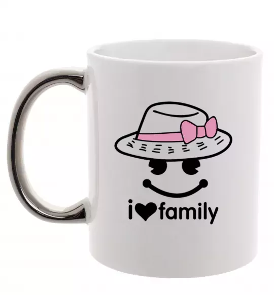Чашка з кольоровою ручкою I Love my family_MOM Срібло фото