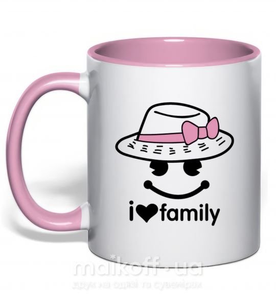 Чашка з кольоровою ручкою I Love my family_MOM Ніжно рожевий фото