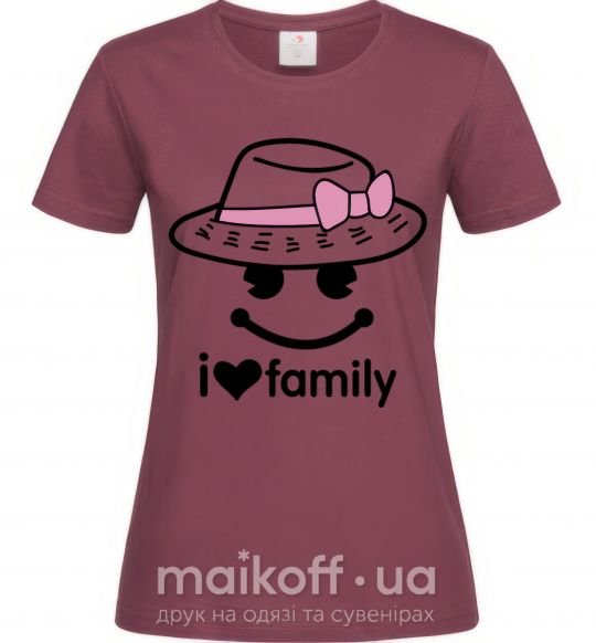 Жіноча футболка I Love my family_MOM Бордовий фото