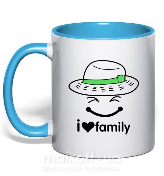 Чашка з кольоровою ручкою I Love my family_Kid Блакитний фото