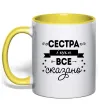 Чашка з кольоровою ручкою Сестра і цим все сказано Лимонний фото
