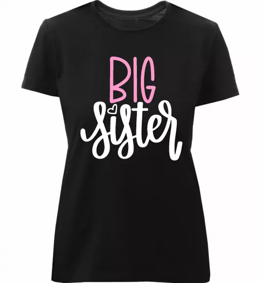 Жіноча преміум футболка Big sister фіолетовий напис Чорний фото