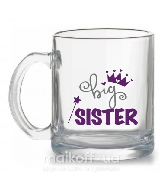 Чашка скляна Big sister фиолетовая надпись Прозорий фото