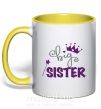 Чашка с цветной ручкой Big sister фиолетовая надпись Солнечно желтый фото