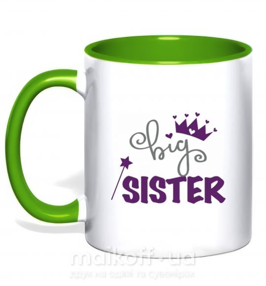 Чашка с цветной ручкой Big sister фиолетовая надпись Зеленый фото