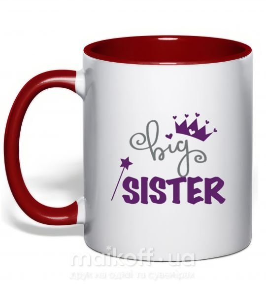 Чашка с цветной ручкой Big sister фиолетовая надпись Красный фото