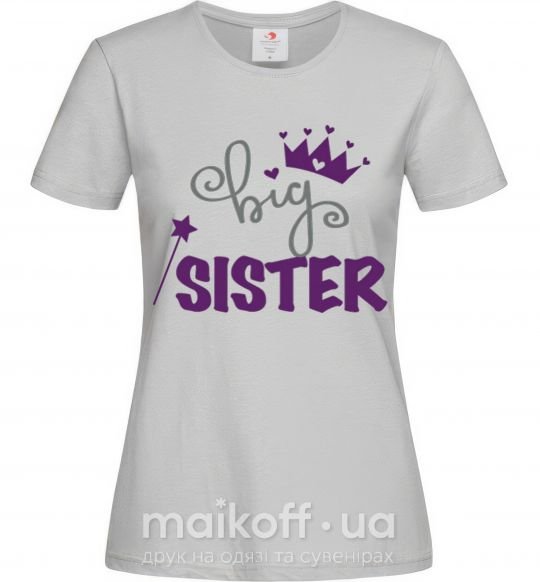Женская футболка Big sister фиолетовая надпись Серый фото