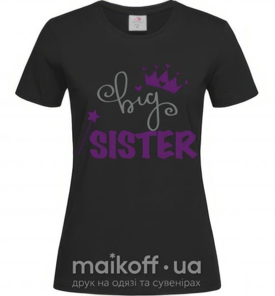 Женская футболка Big sister фиолетовая надпись Черный фото