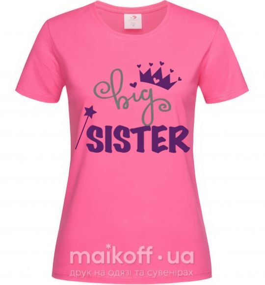 Женская футболка Big sister фиолетовая надпись Ярко-розовый фото