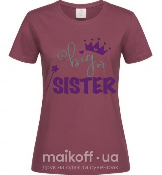 Жіноча футболка Big sister фиолетовая надпись Бордовий фото